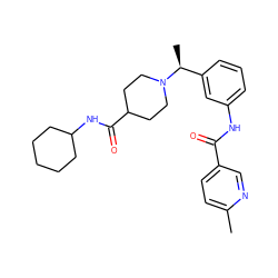 Cc1ccc(C(=O)Nc2cccc([C@H](C)N3CCC(C(=O)NC4CCCCC4)CC3)c2)cn1 ZINC001772647765