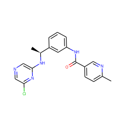 Cc1ccc(C(=O)Nc2cccc([C@H](C)Nc3cncc(Cl)n3)c2)cn1 ZINC000040847822