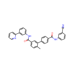 Cc1ccc(C(=O)Nc2cccc(-c3ccccn3)c2)cc1-c1ccc(C(=O)Nc2cccc(C#N)c2)cc1 ZINC000040915920