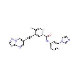 Cc1ccc(C(=O)Nc2cccc(-n3ccnc3)c2)cc1C#Cc1cnc2ccnn2c1 ZINC000095589824