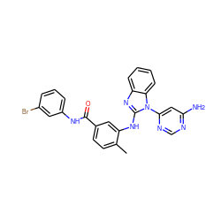 Cc1ccc(C(=O)Nc2cccc(Br)c2)cc1Nc1nc2ccccc2n1-c1cc(N)ncn1 ZINC000049052057