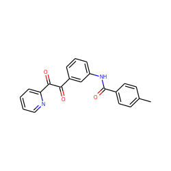 Cc1ccc(C(=O)Nc2cccc(C(=O)C(=O)c3ccccn3)c2)cc1 ZINC000066258283