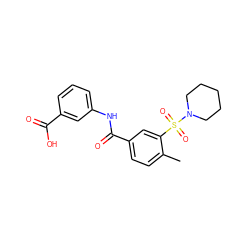 Cc1ccc(C(=O)Nc2cccc(C(=O)O)c2)cc1S(=O)(=O)N1CCCCC1 ZINC000001196226