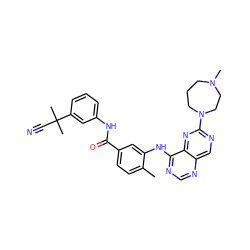 Cc1ccc(C(=O)Nc2cccc(C(C)(C)C#N)c2)cc1Nc1ncnc2cnc(N3CCCN(C)CC3)nc12 ZINC000140610353