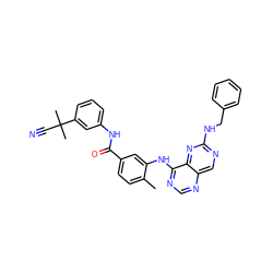 Cc1ccc(C(=O)Nc2cccc(C(C)(C)C#N)c2)cc1Nc1ncnc2cnc(NCc3ccccc3)nc12 ZINC000148292982