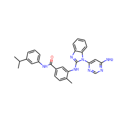 Cc1ccc(C(=O)Nc2cccc(C(C)C)c2)cc1Nc1nc2ccccc2n1-c1cc(N)ncn1 ZINC000049053358