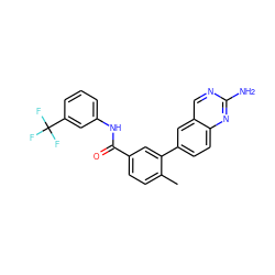 Cc1ccc(C(=O)Nc2cccc(C(F)(F)F)c2)cc1-c1ccc2nc(N)ncc2c1 ZINC000014957108