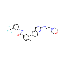 Cc1ccc(C(=O)Nc2cccc(C(F)(F)F)c2)cc1-c1ccc2nc(NCCN3CCOCC3)ncc2c1 ZINC000034802946