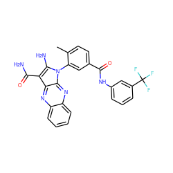 Cc1ccc(C(=O)Nc2cccc(C(F)(F)F)c2)cc1-n1c(N)c(C(N)=O)c2nc3ccccc3nc21 ZINC000299834557