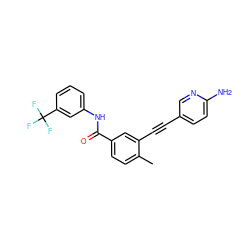 Cc1ccc(C(=O)Nc2cccc(C(F)(F)F)c2)cc1C#Cc1ccc(N)nc1 ZINC000014957176