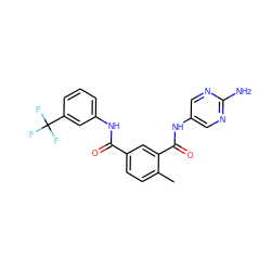 Cc1ccc(C(=O)Nc2cccc(C(F)(F)F)c2)cc1C(=O)Nc1cnc(N)nc1 ZINC000029134817