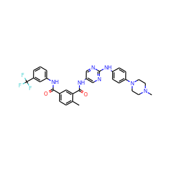 Cc1ccc(C(=O)Nc2cccc(C(F)(F)F)c2)cc1C(=O)Nc1cnc(Nc2ccc(N3CCN(C)CC3)cc2)nc1 ZINC000053206577