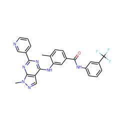 Cc1ccc(C(=O)Nc2cccc(C(F)(F)F)c2)cc1Nc1nc(-c2cccnc2)nc2c1cnn2C ZINC000070466439