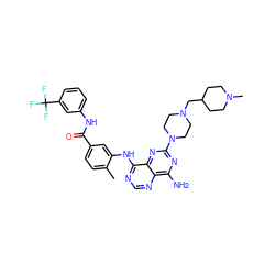 Cc1ccc(C(=O)Nc2cccc(C(F)(F)F)c2)cc1Nc1ncnc2c(N)nc(N3CCN(CC4CCN(C)CC4)CC3)nc12 ZINC000148048355