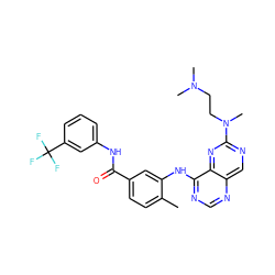 Cc1ccc(C(=O)Nc2cccc(C(F)(F)F)c2)cc1Nc1ncnc2cnc(N(C)CCN(C)C)nc12 ZINC000148203707