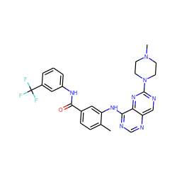 Cc1ccc(C(=O)Nc2cccc(C(F)(F)F)c2)cc1Nc1ncnc2cnc(N3CCN(C)CC3)nc12 ZINC000148235414
