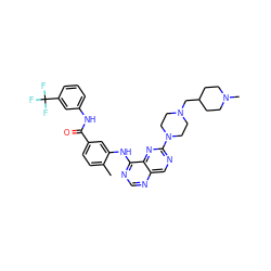 Cc1ccc(C(=O)Nc2cccc(C(F)(F)F)c2)cc1Nc1ncnc2cnc(N3CCN(CC4CCN(C)CC4)CC3)nc12 ZINC000068198118