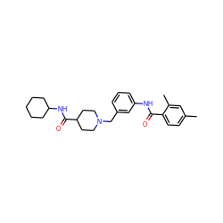 Cc1ccc(C(=O)Nc2cccc(CN3CCC(C(=O)NC4CCCCC4)CC3)c2)c(C)c1 ZINC001772631129