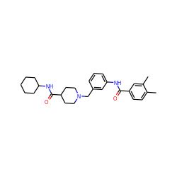 Cc1ccc(C(=O)Nc2cccc(CN3CCC(C(=O)NC4CCCCC4)CC3)c2)cc1C ZINC000210702351