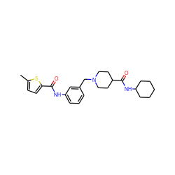 Cc1ccc(C(=O)Nc2cccc(CN3CCC(C(=O)NC4CCCCC4)CC3)c2)s1 ZINC000210662135