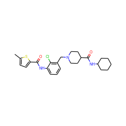 Cc1ccc(C(=O)Nc2cccc(CN3CCC(C(=O)NC4CCCCC4)CC3)c2Cl)s1 ZINC001772611509