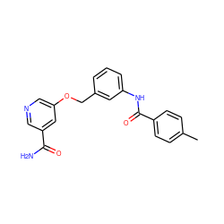 Cc1ccc(C(=O)Nc2cccc(COc3cncc(C(N)=O)c3)c2)cc1 ZINC000653857015