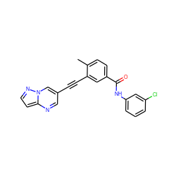 Cc1ccc(C(=O)Nc2cccc(Cl)c2)cc1C#Cc1cnc2ccnn2c1 ZINC000095592818