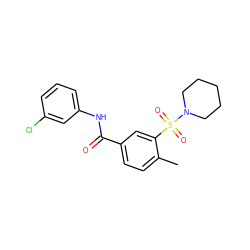 Cc1ccc(C(=O)Nc2cccc(Cl)c2)cc1S(=O)(=O)N1CCCCC1 ZINC000000990267