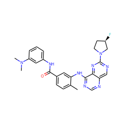 Cc1ccc(C(=O)Nc2cccc(N(C)C)c2)cc1Nc1ncnc2cnc(N3CC[C@@H](F)C3)nc12 ZINC000148214028