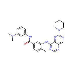 Cc1ccc(C(=O)Nc2cccc(N(C)C)c2)cc1Nc1ncnc2cnc(N3CCCCC3)nc12 ZINC000148215189