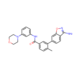 Cc1ccc(C(=O)Nc2cccc(N3CCOCC3)c2)cc1-c1ccc2c(N)noc2c1 ZINC000040975403