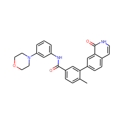 Cc1ccc(C(=O)Nc2cccc(N3CCOCC3)c2)cc1-c1ccc2cc[nH]c(=O)c2c1 ZINC000040972852