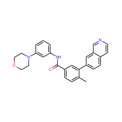 Cc1ccc(C(=O)Nc2cccc(N3CCOCC3)c2)cc1-c1ccc2ccncc2c1 ZINC000040973031