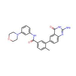 Cc1ccc(C(=O)Nc2cccc(N3CCOCC3)c2)cc1-c1ccc2nc(N)[nH]c(=O)c2c1 ZINC000040974259