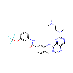 Cc1ccc(C(=O)Nc2cccc(OC(F)(F)F)c2)cc1Nc1ncnc2cnc(N(C)CCN(C)C)nc12 ZINC000148207443