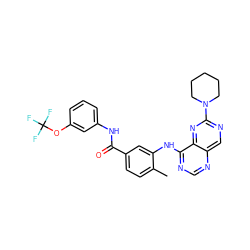 Cc1ccc(C(=O)Nc2cccc(OC(F)(F)F)c2)cc1Nc1ncnc2cnc(N3CCCCC3)nc12 ZINC000148246883
