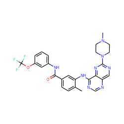 Cc1ccc(C(=O)Nc2cccc(OC(F)(F)F)c2)cc1Nc1ncnc2cnc(N3CCN(C)CC3)nc12 ZINC000148237080