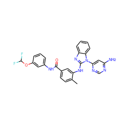 Cc1ccc(C(=O)Nc2cccc(OC(F)F)c2)cc1Nc1nc2ccccc2n1-c1cc(N)ncn1 ZINC000049052053