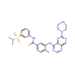 Cc1ccc(C(=O)Nc2cccc(S(=O)(=O)N(C)C)c2)cc1Nc1ncnc2cnc(N3CCNCC3)nc12 ZINC000148252156