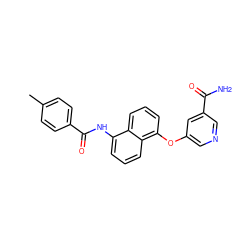 Cc1ccc(C(=O)Nc2cccc3c(Oc4cncc(C(N)=O)c4)cccc23)cc1 ZINC000299819065