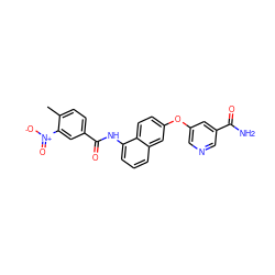 Cc1ccc(C(=O)Nc2cccc3cc(Oc4cncc(C(N)=O)c4)ccc23)cc1[N+](=O)[O-] ZINC000299835698