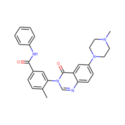 Cc1ccc(C(=O)Nc2ccccc2)cc1-n1cnc2ccc(N3CCN(C)CC3)cc2c1=O ZINC000084654061