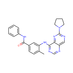 Cc1ccc(C(=O)Nc2ccccc2)cc1Nc1ncnc2cnc(N3CCCC3)nc12 ZINC000148221539