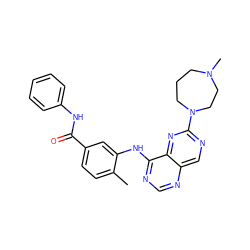 Cc1ccc(C(=O)Nc2ccccc2)cc1Nc1ncnc2cnc(N3CCCN(C)CC3)nc12 ZINC000148175984