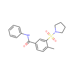 Cc1ccc(C(=O)Nc2ccccc2)cc1S(=O)(=O)N1CCCC1 ZINC000000182679