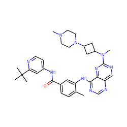 Cc1ccc(C(=O)Nc2ccnc(C(C)(C)C)c2)cc1Nc1ncnc2cnc(N(C)C3CC(N4CCN(C)CC4)C3)nc12 ZINC000148373361