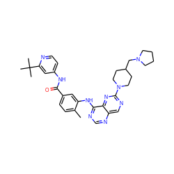 Cc1ccc(C(=O)Nc2ccnc(C(C)(C)C)c2)cc1Nc1ncnc2cnc(N3CCC(CN4CCCC4)CC3)nc12 ZINC000148375409