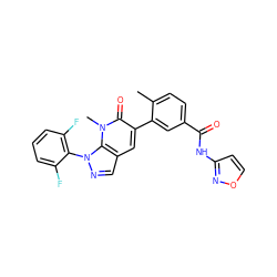 Cc1ccc(C(=O)Nc2ccon2)cc1-c1cc2cnn(-c3c(F)cccc3F)c2n(C)c1=O ZINC000049070333