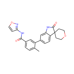 Cc1ccc(C(=O)Nc2ccon2)cc1-c1ccc2c(c1)NC(=O)C21CCOCC1 ZINC000072181665