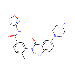 Cc1ccc(C(=O)Nc2ccon2)cc1-n1cnc2ccc(N3CCN(C)CC3)cc2c1=O ZINC000035801511